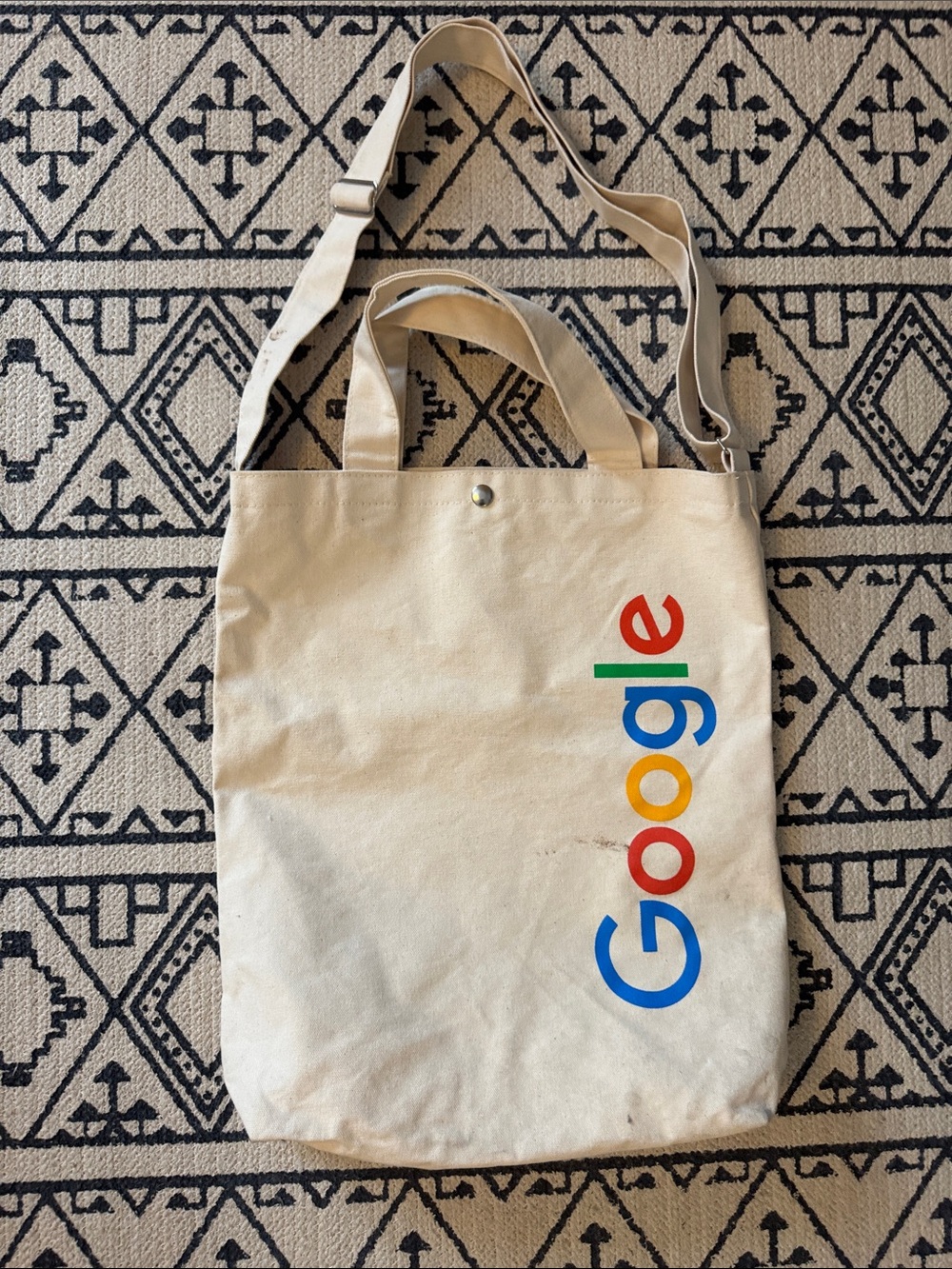google corporate Natural Canvas Tote with Vertical Multicolor Logo